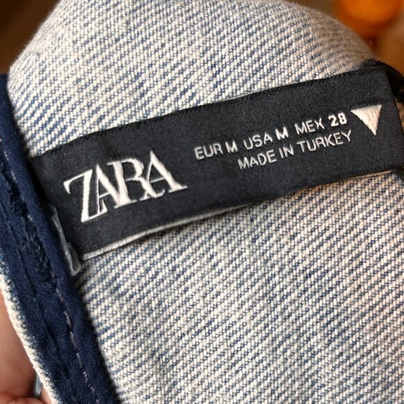 Zara Denim Cropped Top Women SZ M Cowgirlcore Puff Sleeves Back Zip Festival - Picture 8 of 8